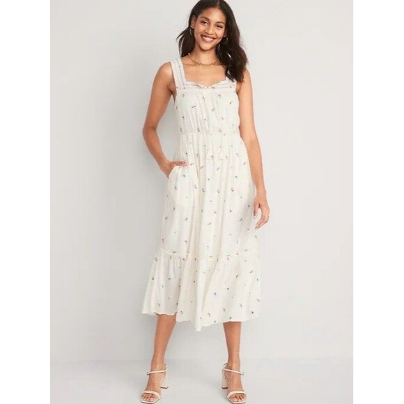 Old Navy Dainty Floral Cute Peasant Tiered Sleeveless Pockets Maxi Dress X-Large - Picture 1 of 10